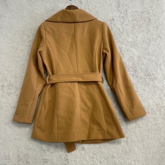 NEW Tahari Women's Size S Camel Brown Belted Wrap Coat Polyester - Picture 3 of 12